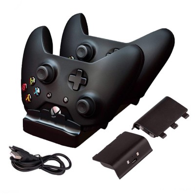 Charger Dual Dock Charging Station Base with Two Rechargeable Batteries and USB Cable for Xbox One Wireless Controller